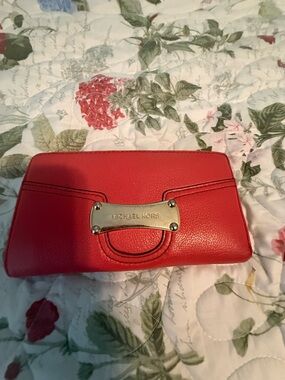 Michael Kors Orange Leather Wallet with Gold Plaque